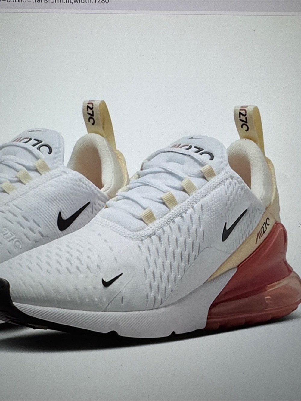 Nike Women’s Air Max 270 White Sneakers with Pink Heel